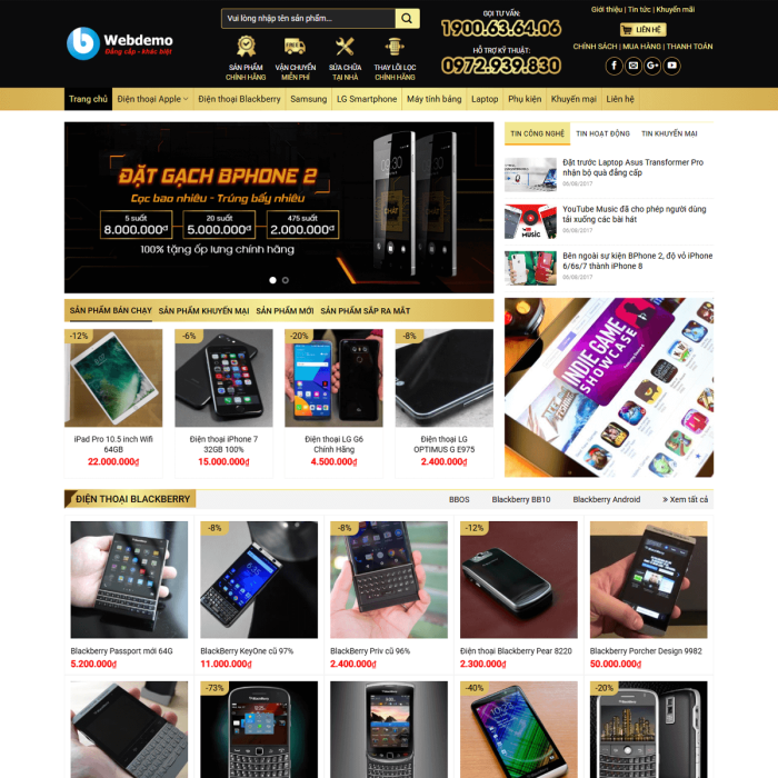 Mẫu website bán điện thoại, laptop - Ms:002