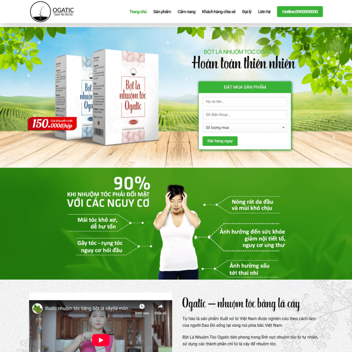 Mẫu website bột lá nhuộm tóc - Ms:026