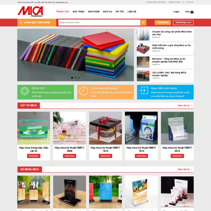 Mẫu website gia công sản phẩm mica - Ms:033