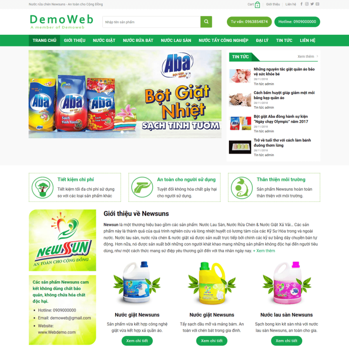 Mẫu website nước tẩy rửa - Ms:042