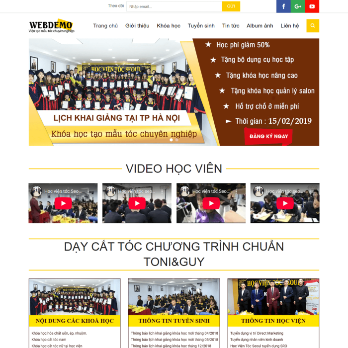 Mẫu website học viện tóc - Ms:062