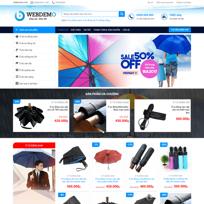 Mẫu website ô dù cầm tay - Ms:008