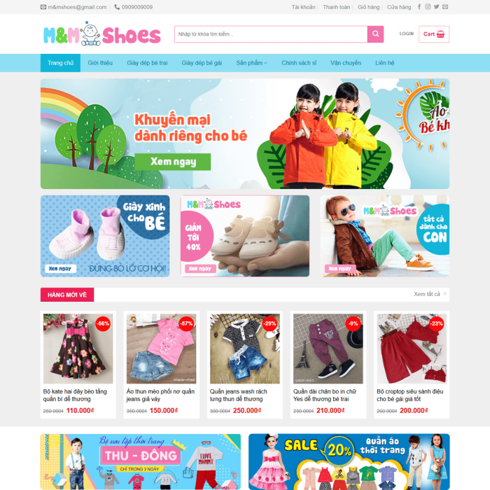 Mẫu website shop thời trang cho bé - Ms:009