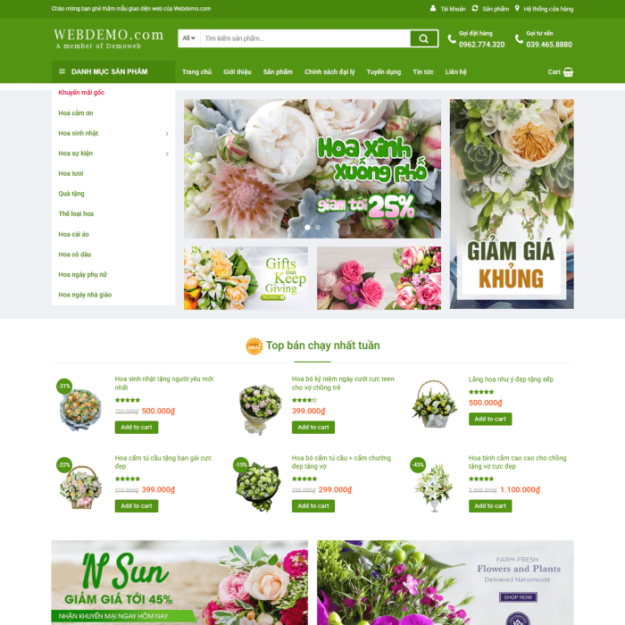 Mẫu website shop hoa tươi - Ms:011