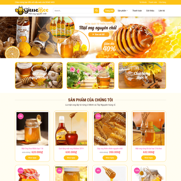 Mẫu website mật ong nguyên chất - Ms:012