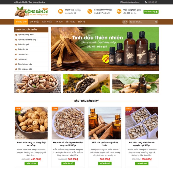 Mẫu website nông sản hạt, tinh dầu - Ms:021