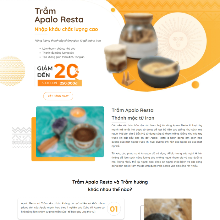 Mẫu landing page trầm Apalo Resta - Ms:005