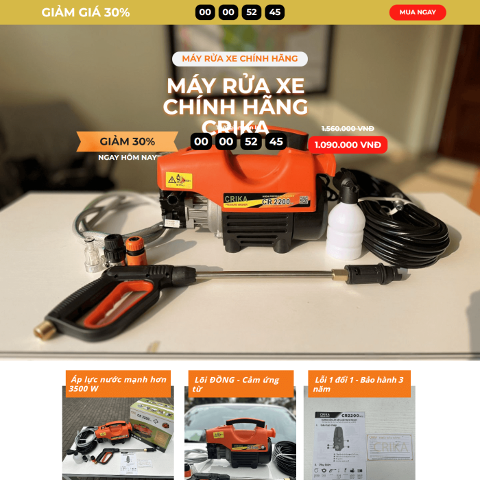 Mẫu landing page máy rửa xe - Ms:010